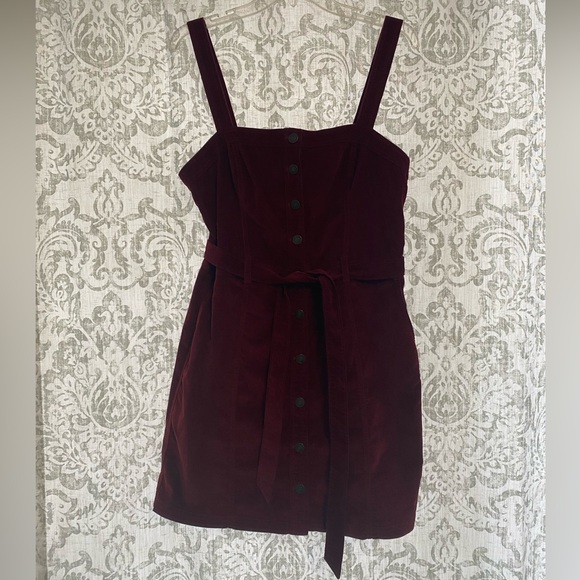 Abercrombie & Fitch Corduroy Button Front Holiday Boho Overall Mini Dress Red L - Picture 2 of 10